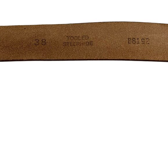 Hand-Tooled Steerhide Brown Leather Belt With Leaf Design Size 38 Stamped B1892 - Picture 6 of 7